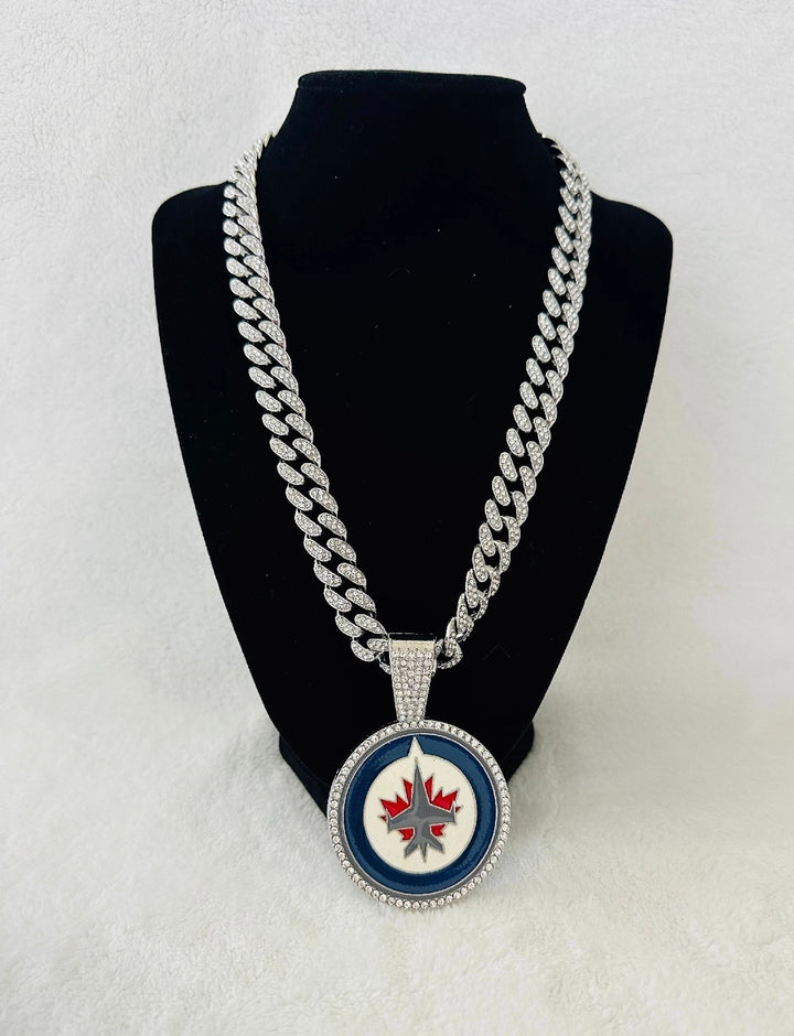 Winnipeg Jets Silver Iced Cuban Chain 24”, US SHIP