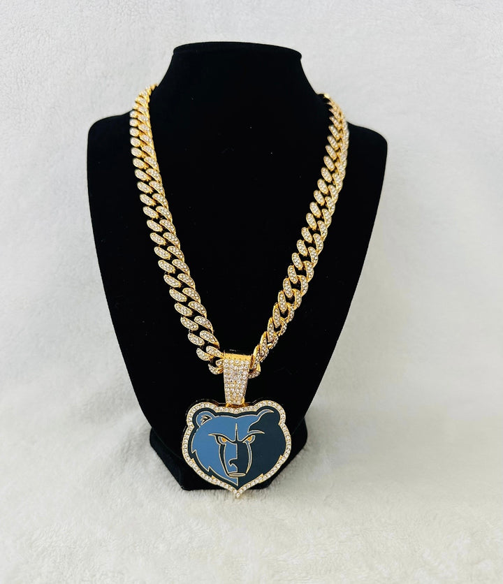 Memphis Grizzlies Gold Iced Cuban Chain 24”, US SHIP