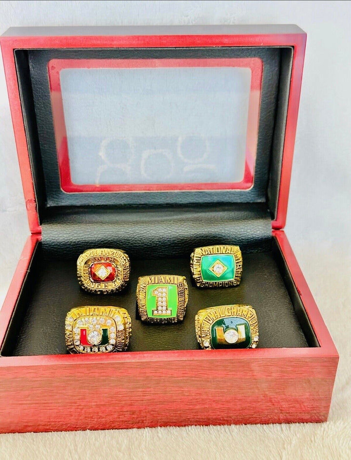 5 PCS Miami Hurricanes NCAA 18k GP Championship Ring with box, US SHIP 1983-2001