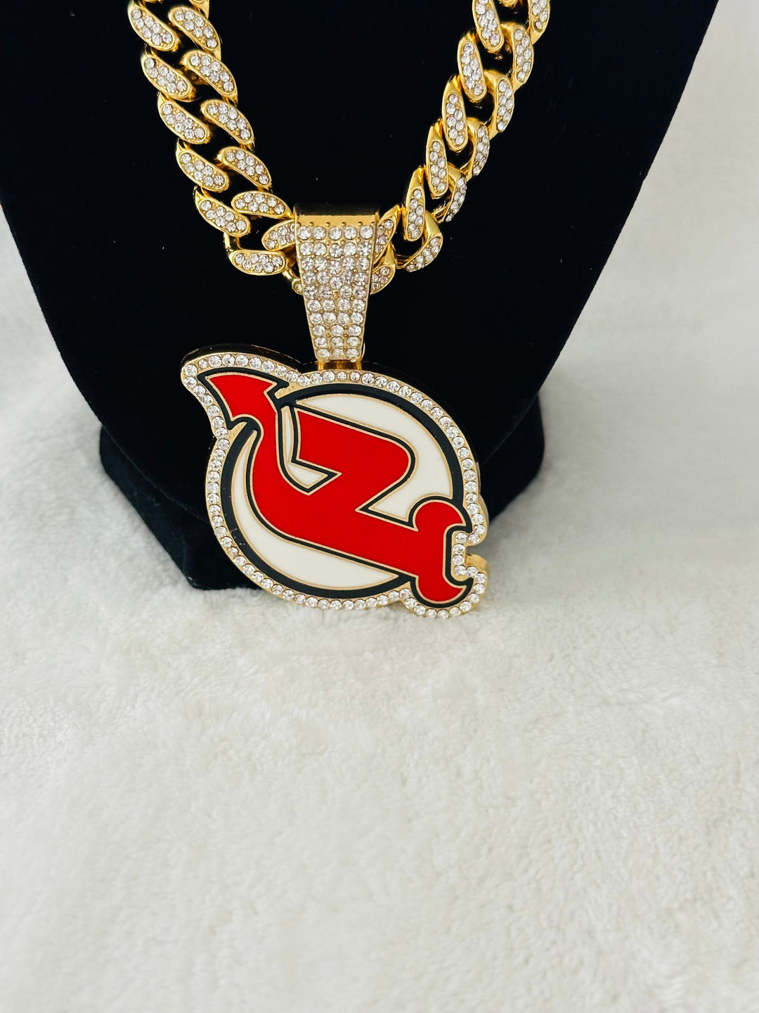 New Jersey Devils Gold Iced Cuban Chain 24”, US SHIP - EB Sports Championship Rings
