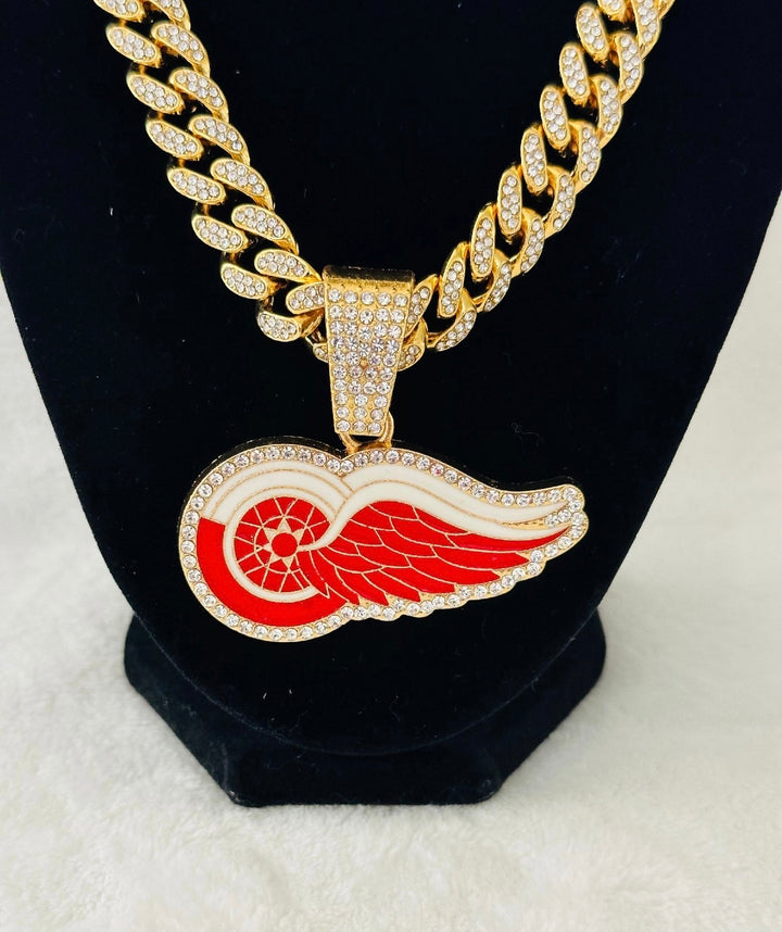 Detroit Red Wings Gold Iced Cuban Chain 24”, US SHIP