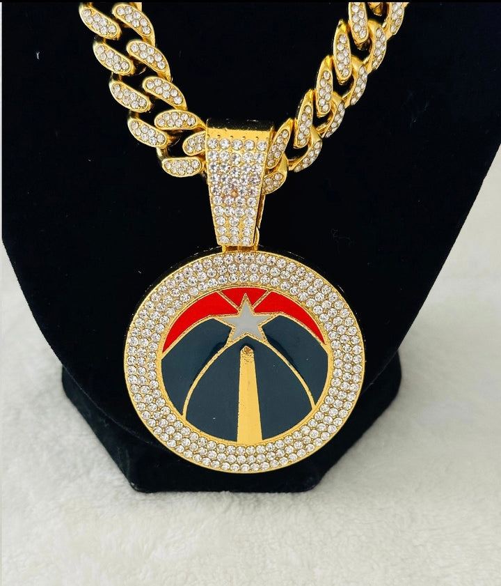 WASHINGTON WIZARDS GEM NECKLACE Gold Basketball 24" Chain, US SHIP