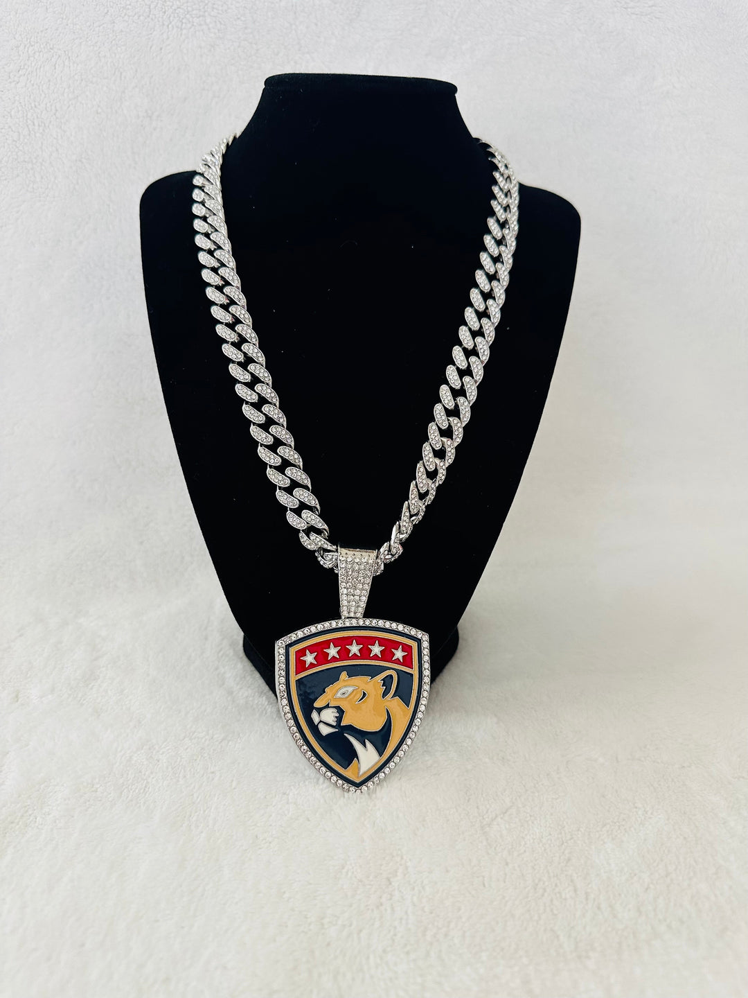 Florida Panthers Large Silver Iced Cuban Chain 20” - EB Sports Championship Rings