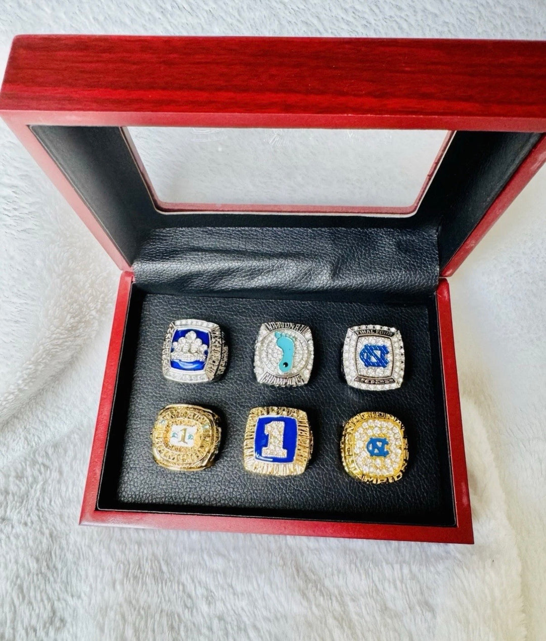 6 PCS North Carolina Tarheels Brass Championship Ring with box, US Ship 1982-2022