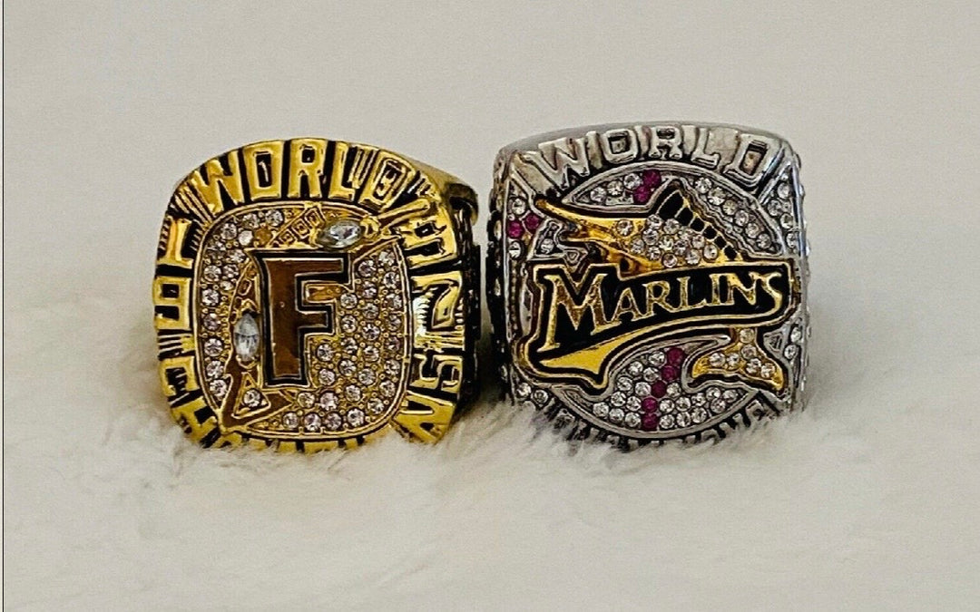 2 PCS Florida Marlins World Series Ring Set with box, US SHIP 1997/2003