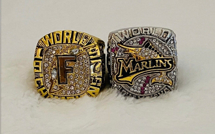 2 PCS Florida Marlins World Series Ring Set with box, US SHIP 1997/2003