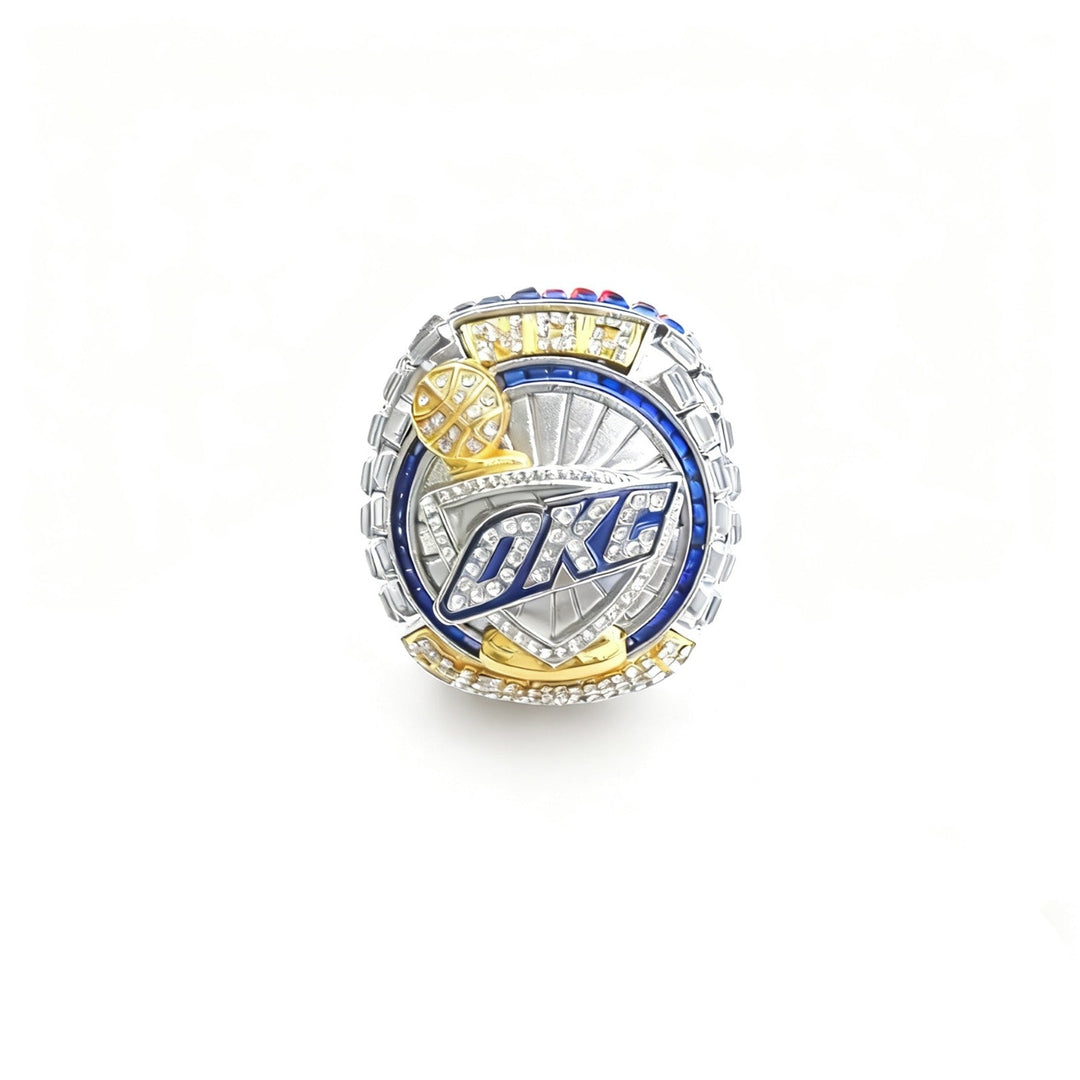 Oklahoma City Thunder 2025 championship ring featuring Alexander (SGA), NBA fan souvenir, detailed gold band with team logo.