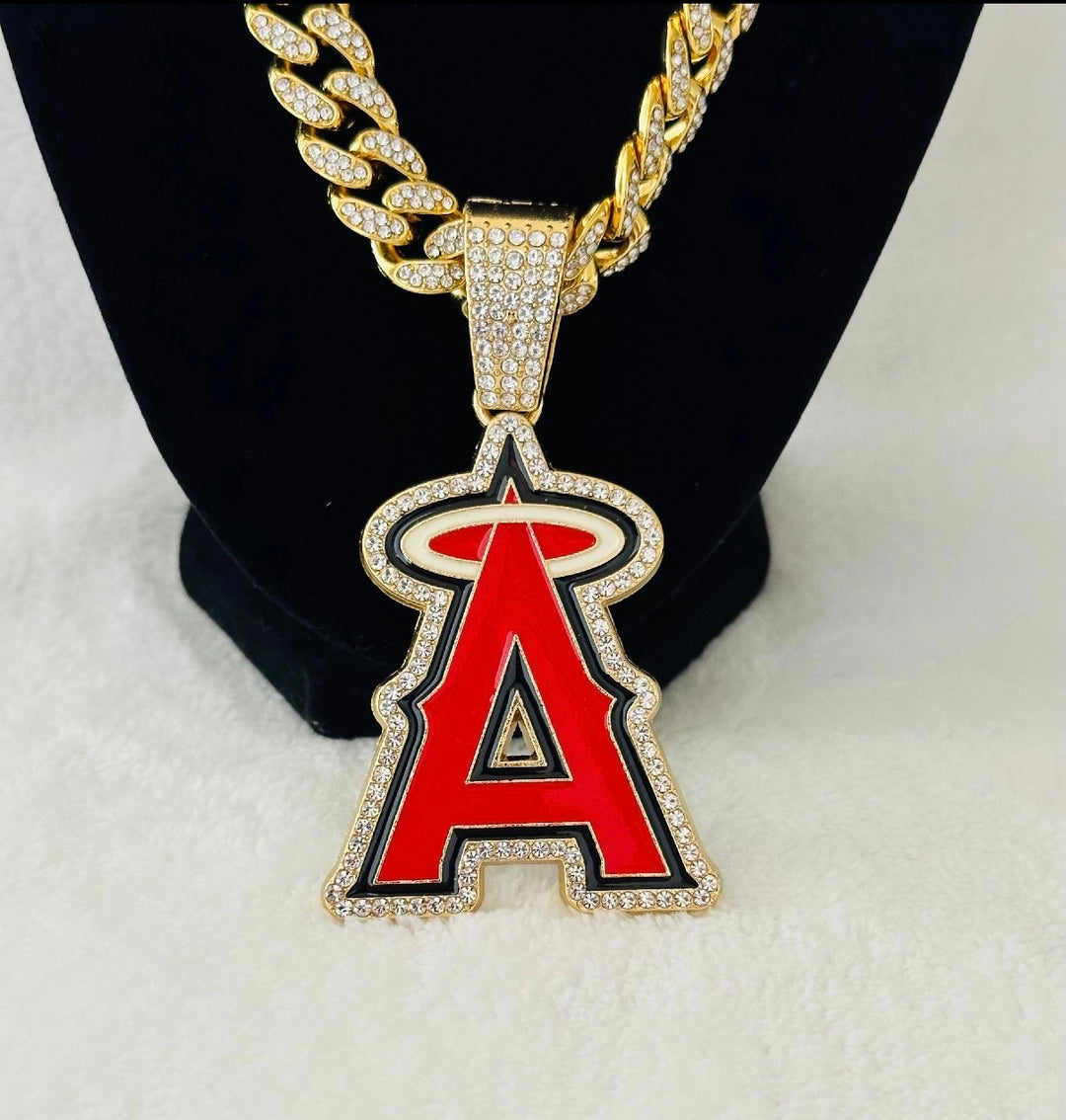 Anaheim Angels Men’s Large Gold Iced Cuban Chain 24”, US SHIP