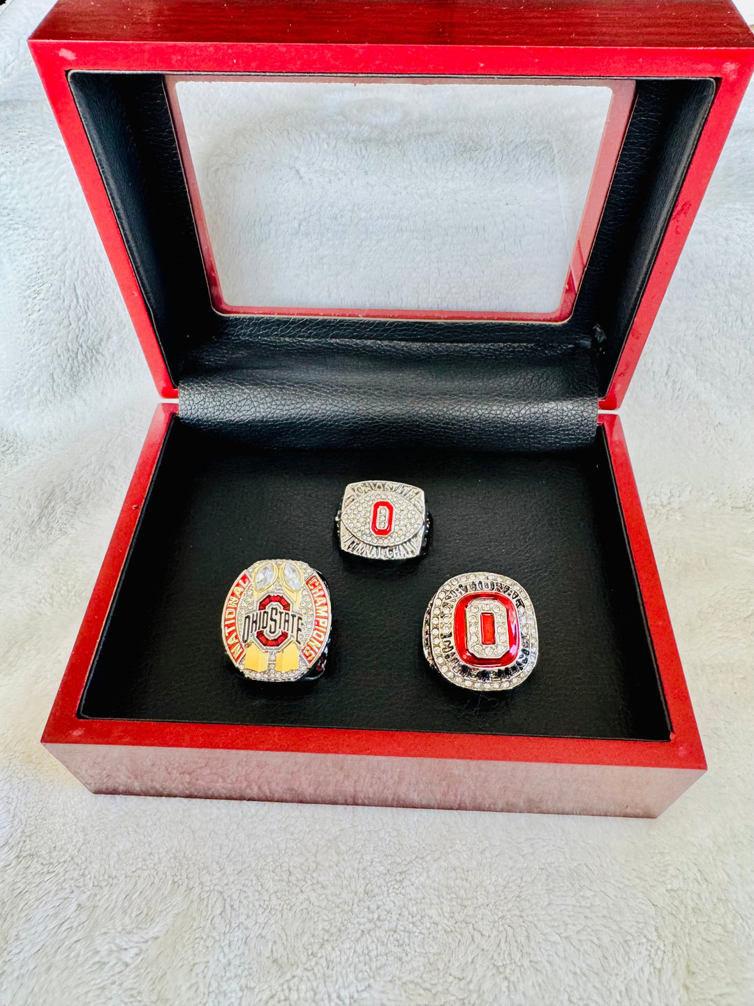 Ohio State National Championship Ring Set with wooden box, US SHIP, 2024, 2014, and 2002 - EB Sports Championship Rings