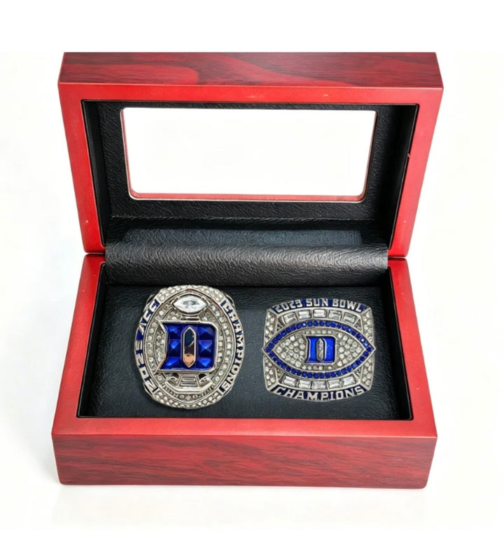 2025 Duke ACC and Sun Bowl Championship ring set with wooden display box