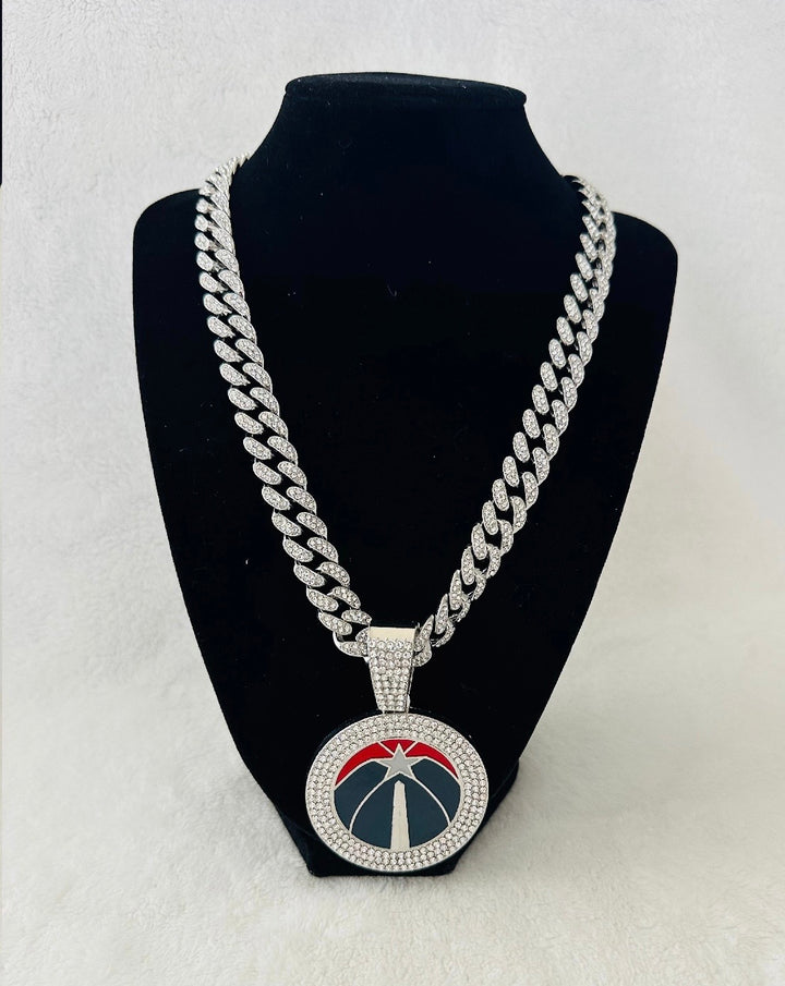 WASHINGTON WIZARDS GEM NECKLACE Silver Basketball 24" Chain, US SHIP