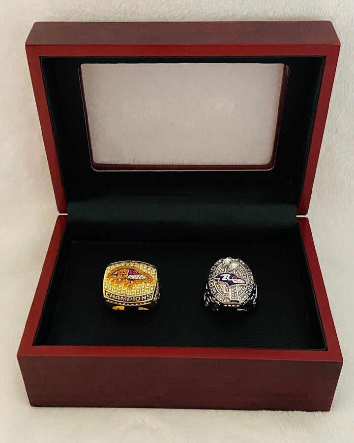 2 PCS Baltimore Ravens Super Bowl Ring SET W Box, US Ship NFL 2000/2012 - EB Sports Championship Rings