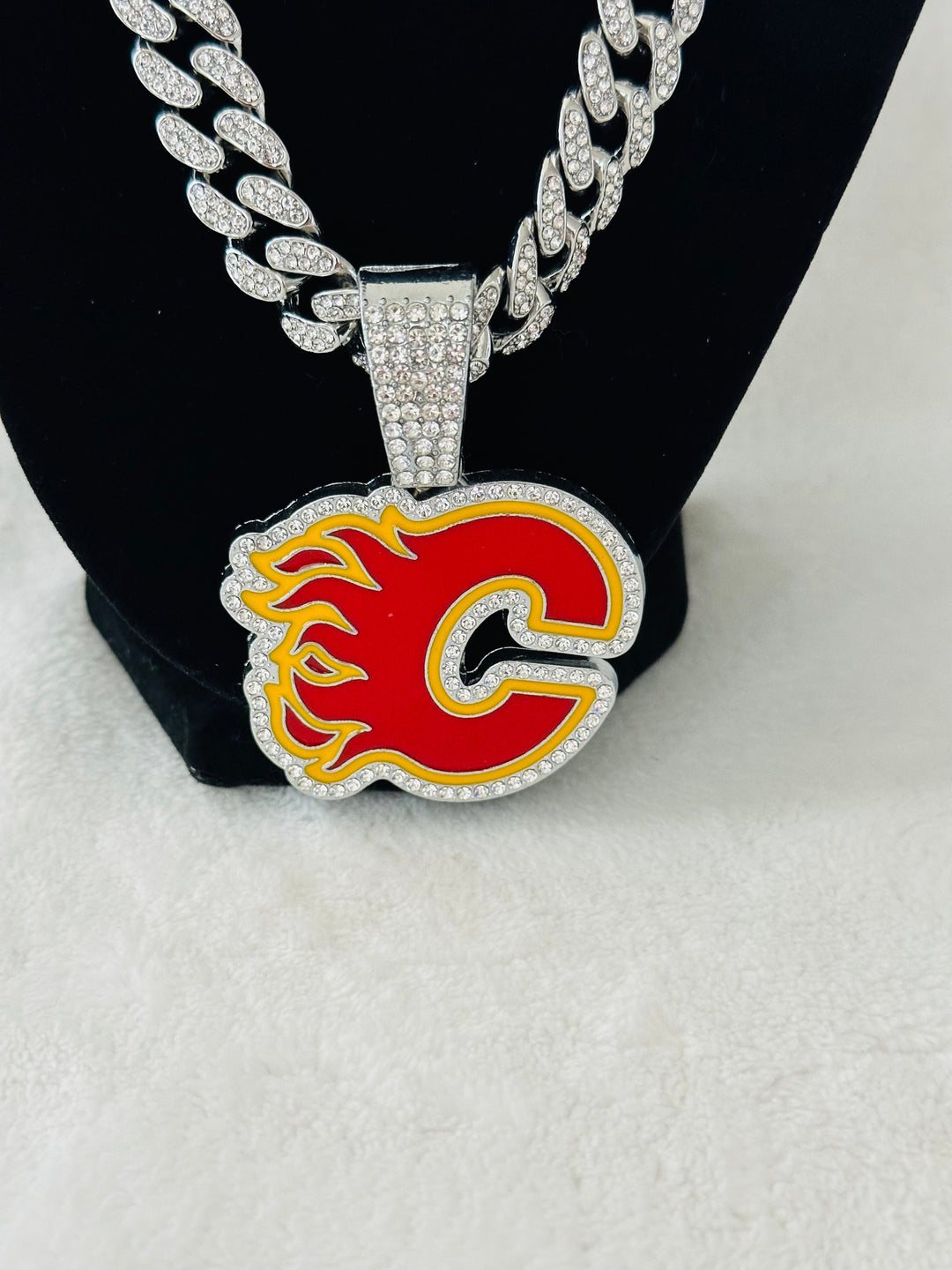 Calgary Flames Silver Iced Cuban Chain 24”, US SHIP - EB Sports Championship Rings