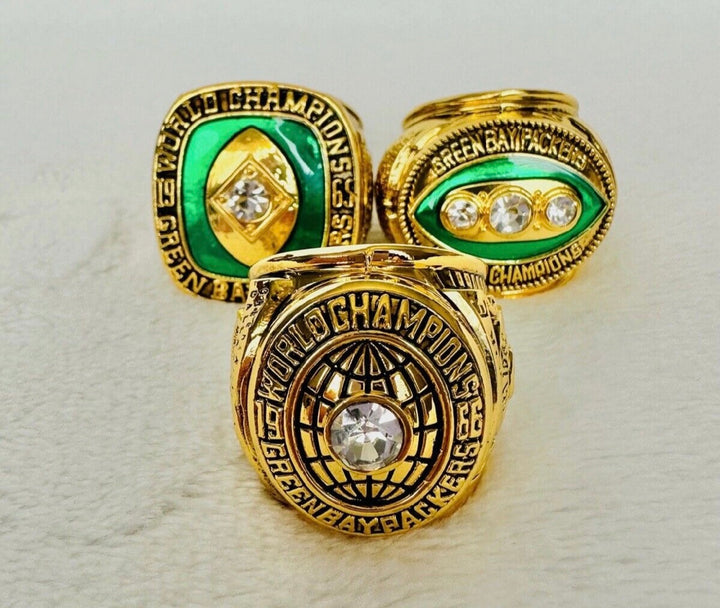 3 PCS Green Bay Packers Championship Ring SET, US SHIP 61/62/65 - EB Sports Championship Rings