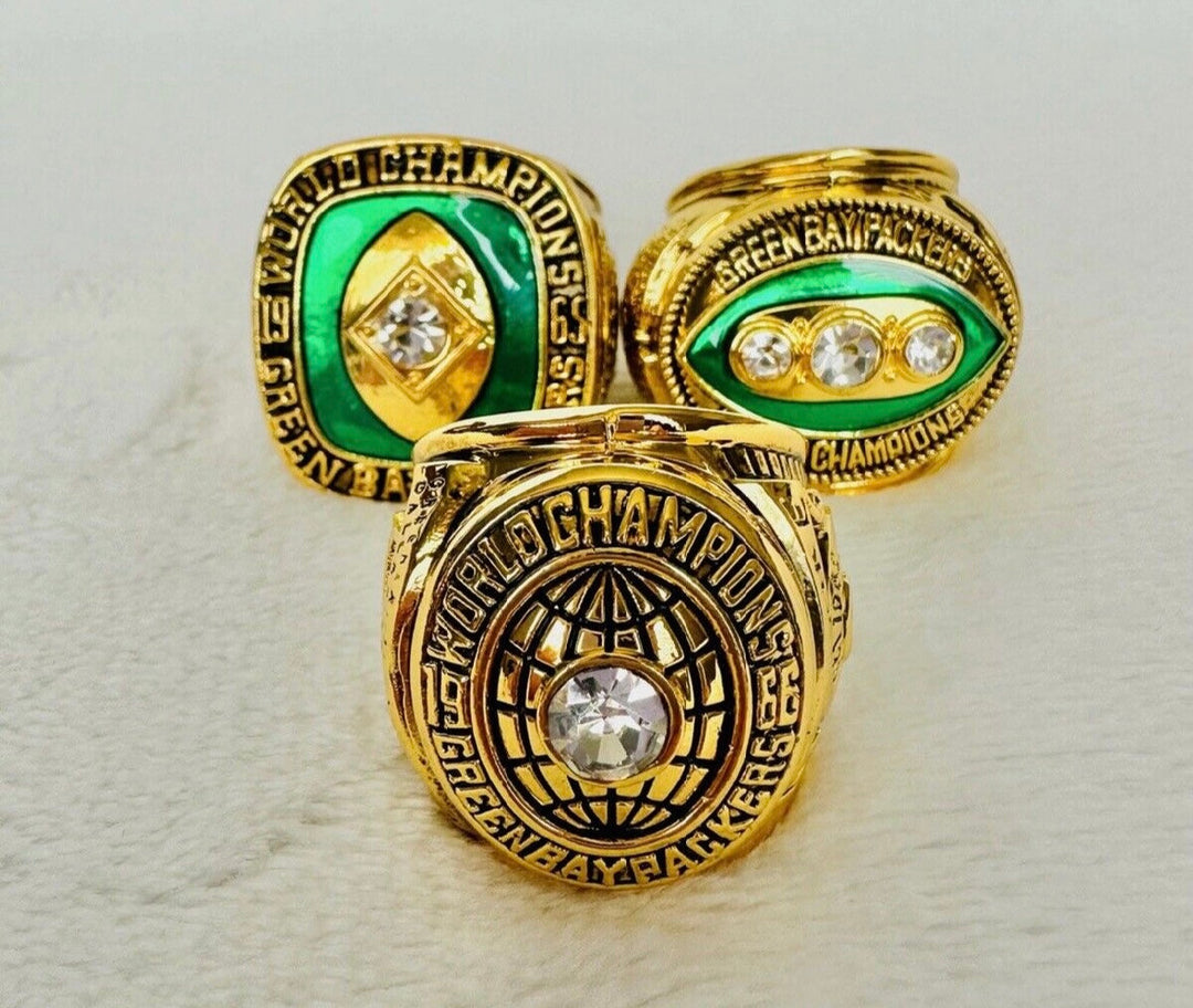 3 PCS Green Bay Packers Championship Ring SET, US SHIP 61/62/65 - EB Sports Championship Rings