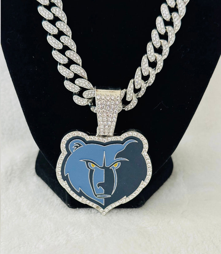 Memphis Grizzlies Silver Iced Cuban Chain 24”, US SHIP
