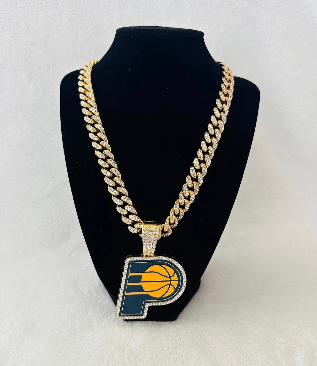 INDIANA PACERS GEM NECKLACE Gold Bling NBA Pendant &amp; 24” Chain, US SHIP