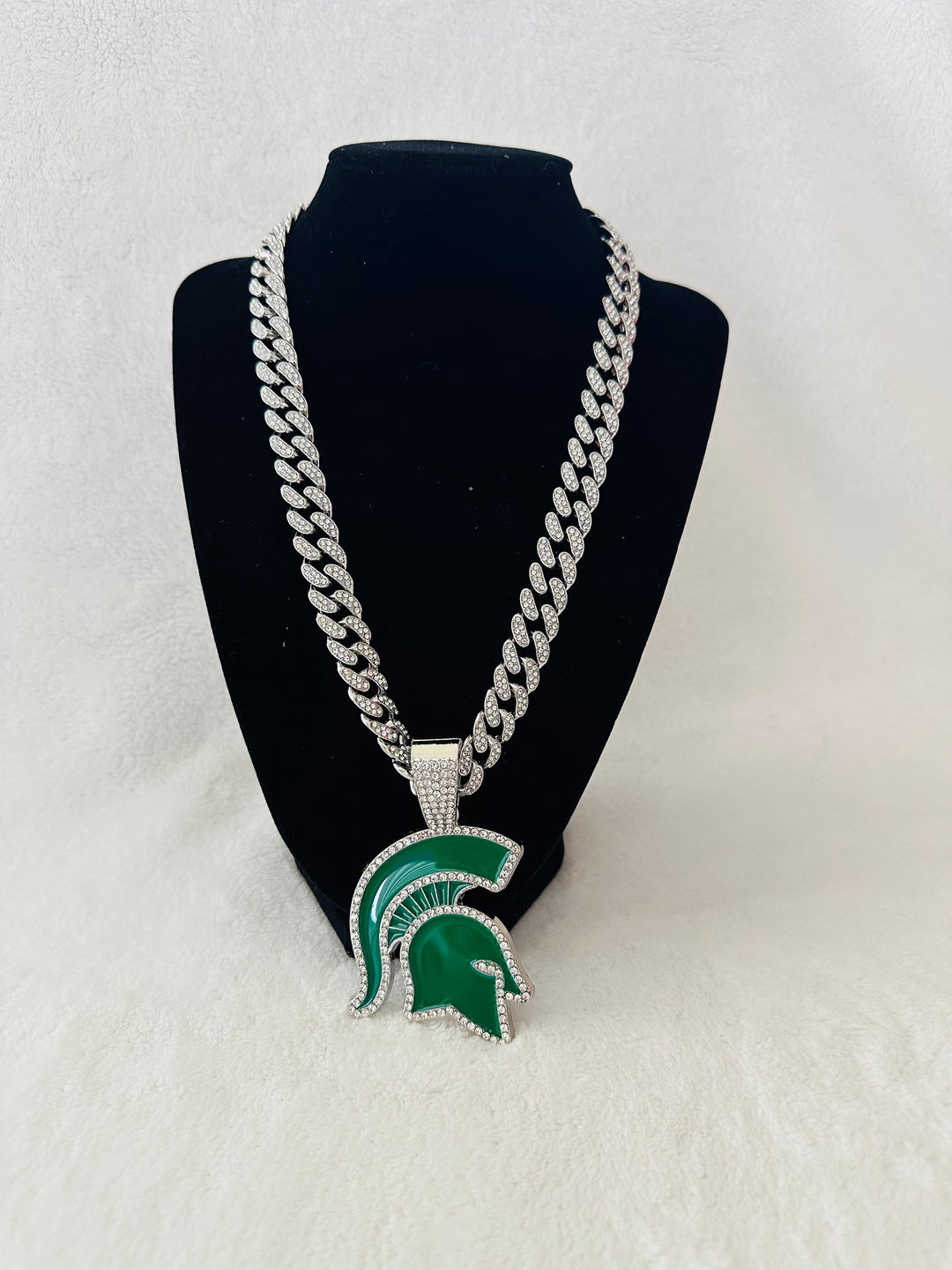 Michigan State Spartans Silver Iced Cuban Chain 24”, US SHIP - EB Sports Championship Rings
