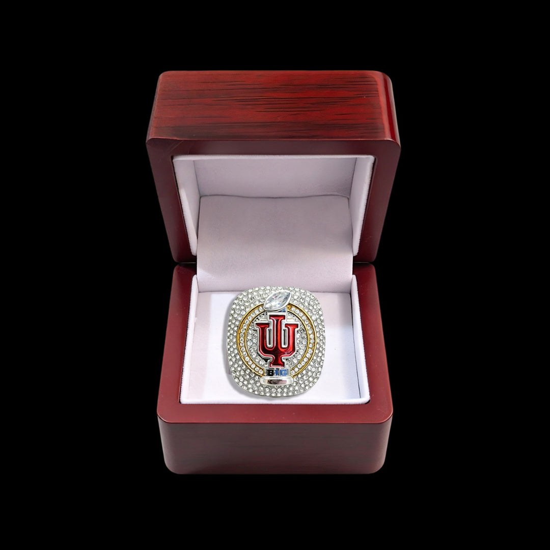 2026 Indiana Hoosiers Big 10 Championship ring with wooden display box