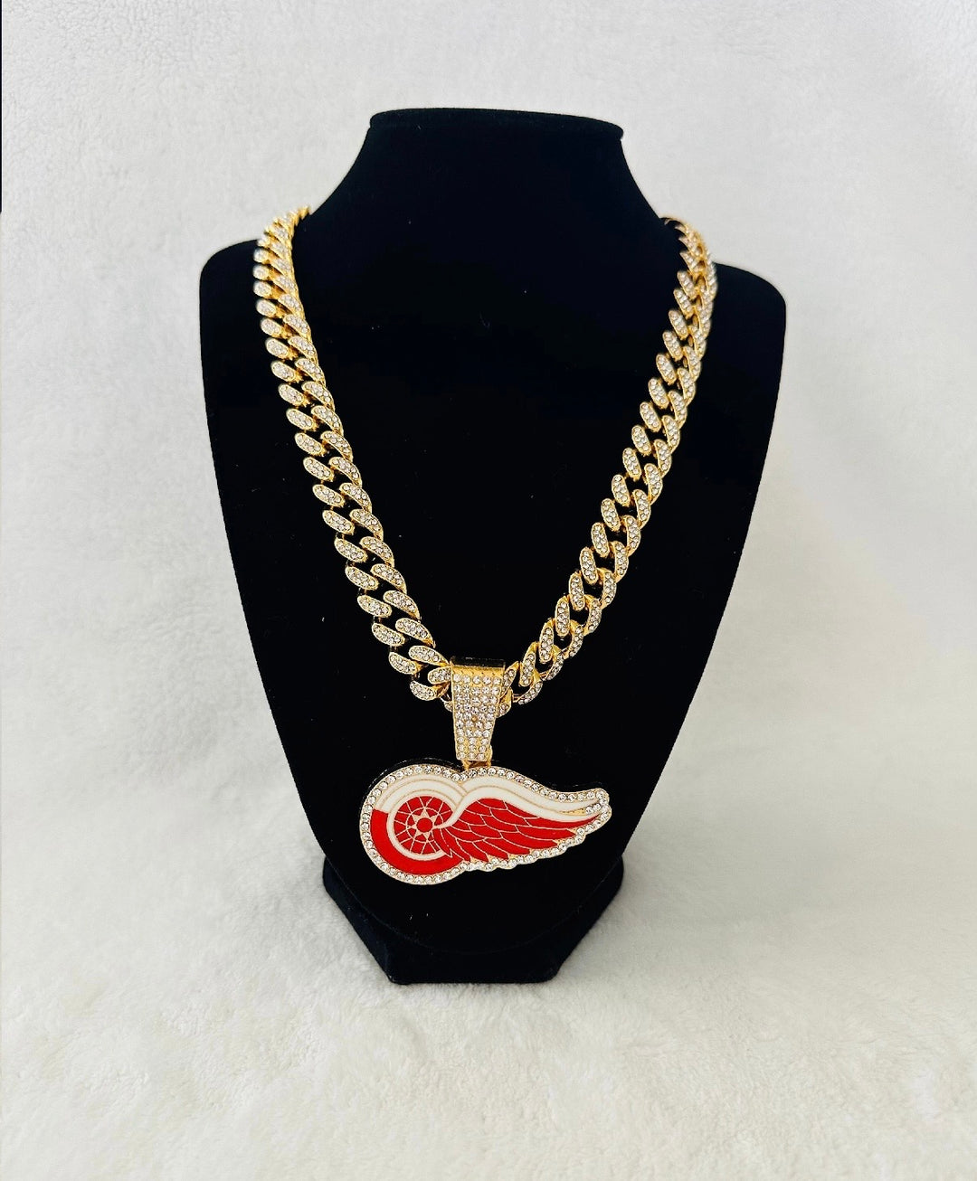 Detroit Red Wings Gold Iced Cuban Chain 24”, US SHIP