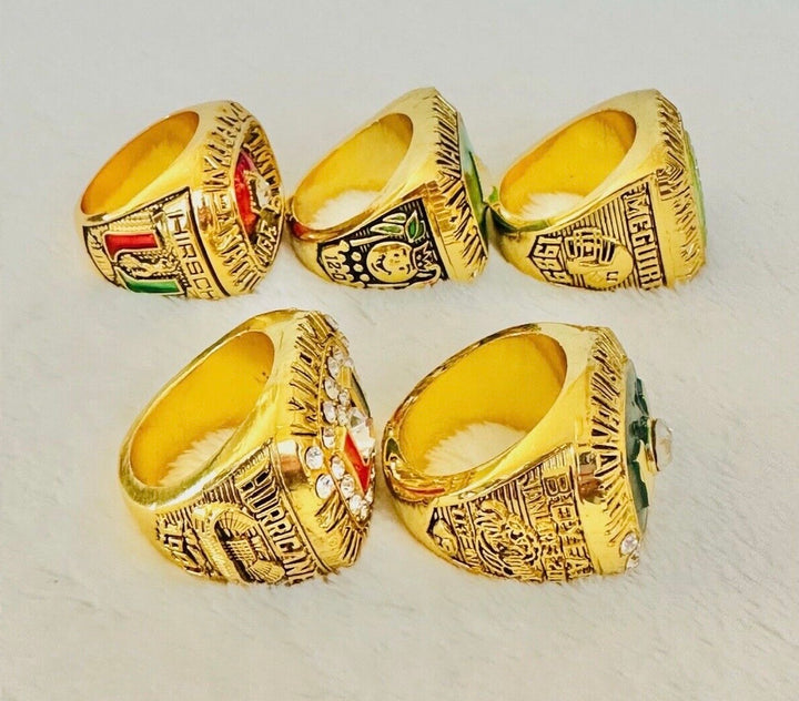 5 PCS Miami Hurricanes NCAA 18k GP Championship Ring, US SHIP 1983-2001