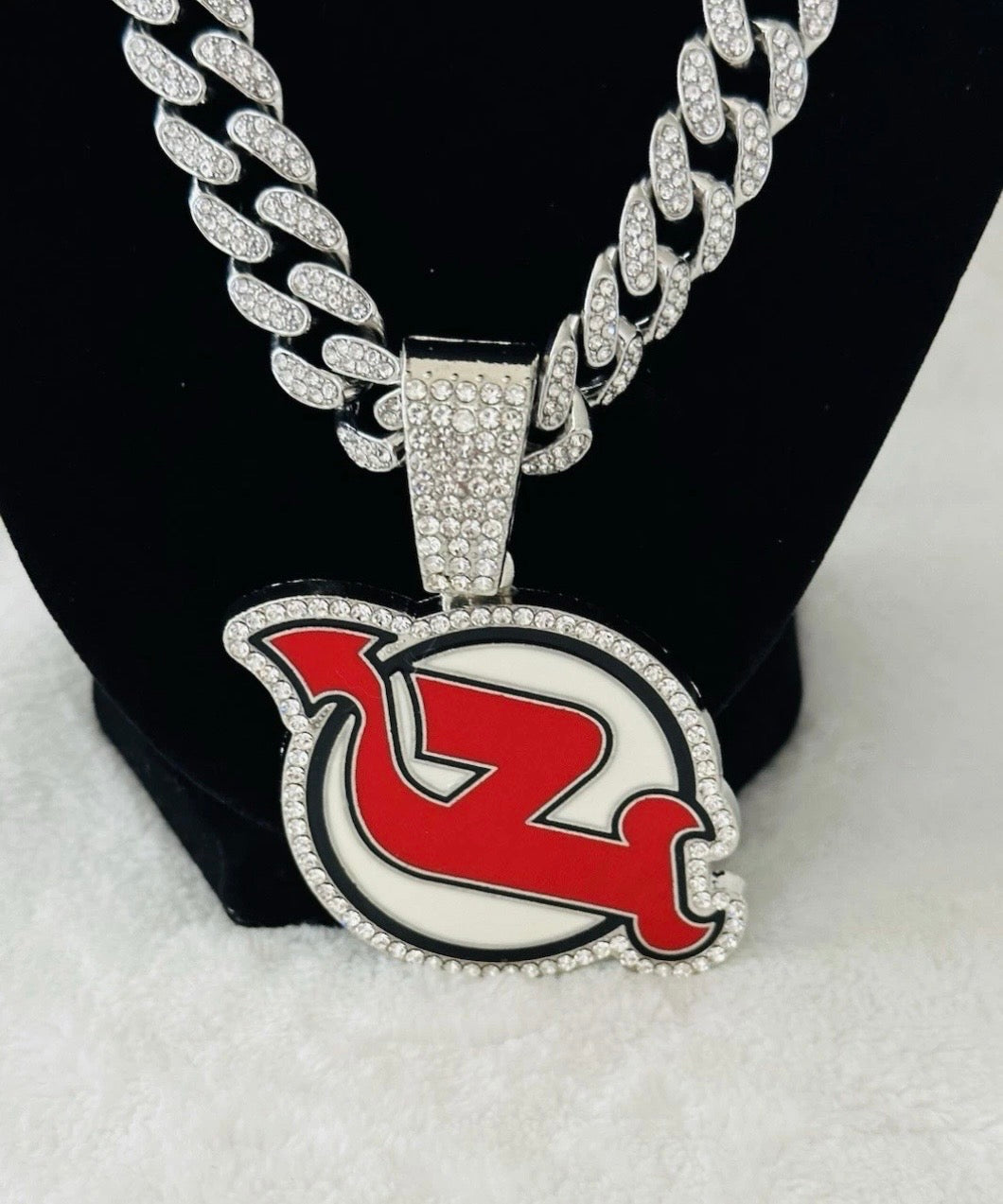 NEW JERSEY DEVILS GEM NECKLACE Silver NHL Hockey Pendant &amp; 24" Chain, US SHIP