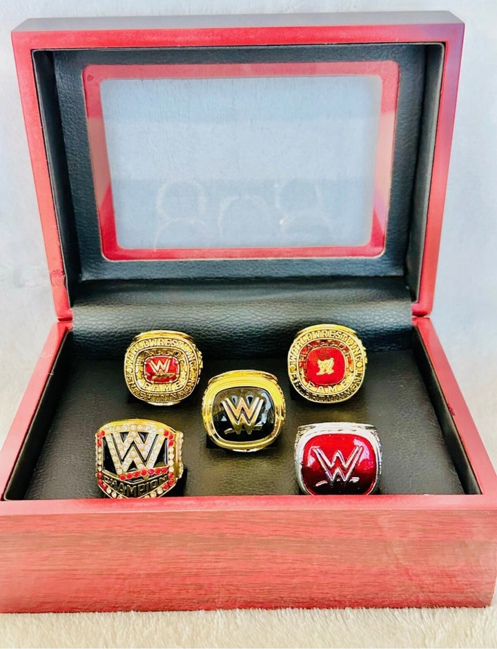 5 PCS WWE World Wrestling Hall Of Fame Championship Ring Set with box, US Ship
