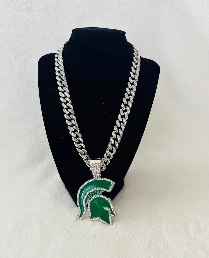 Michigan State Spartans Necklace, Pendant 24” Silver Chain Sports Chain, US SHIP