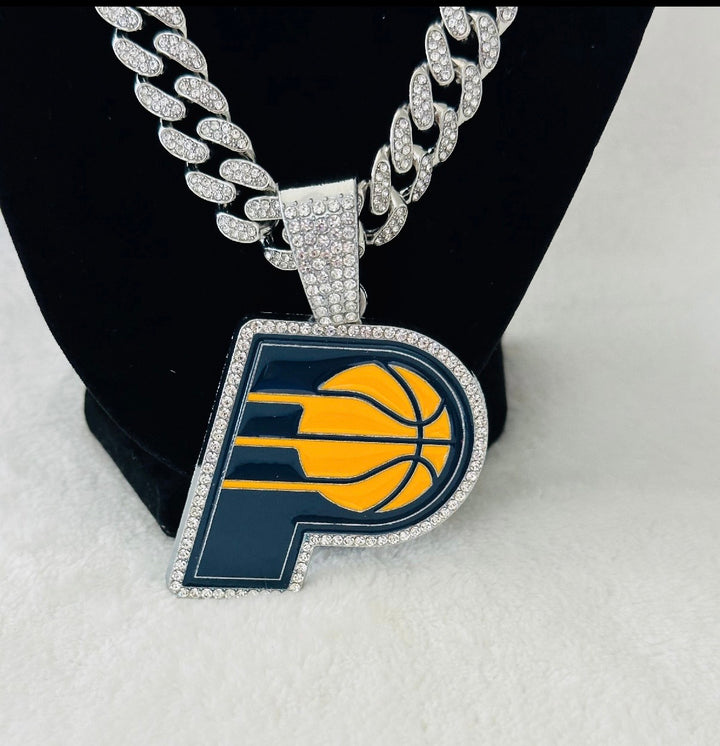 INDIANA PACERS GEM NECKLACE silver Bling NBA Pendant &amp; 24” Chain, US SHIP