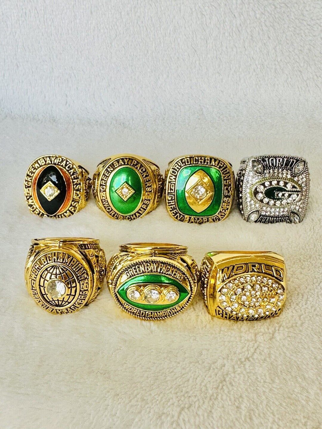 7 PCS Green Bay Packers Super Bowl Ring COMPLETE SET, US SHIP - EB Sports Champion&