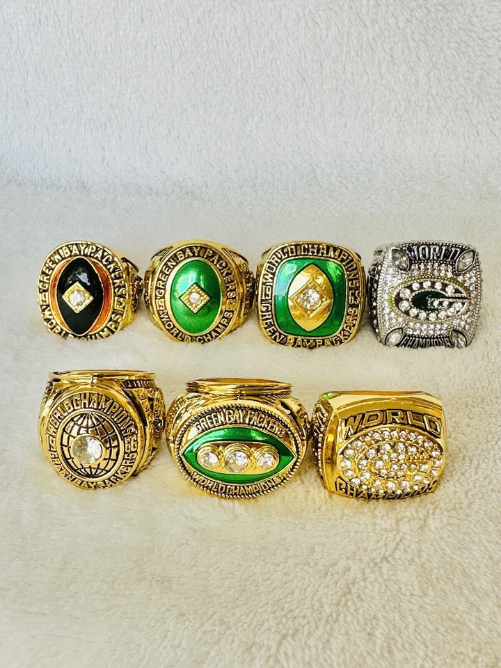 7 PCS Green Bay Packers Super Bowl Ring COMPLETE SET, US SHIP - EB Sports Champion&