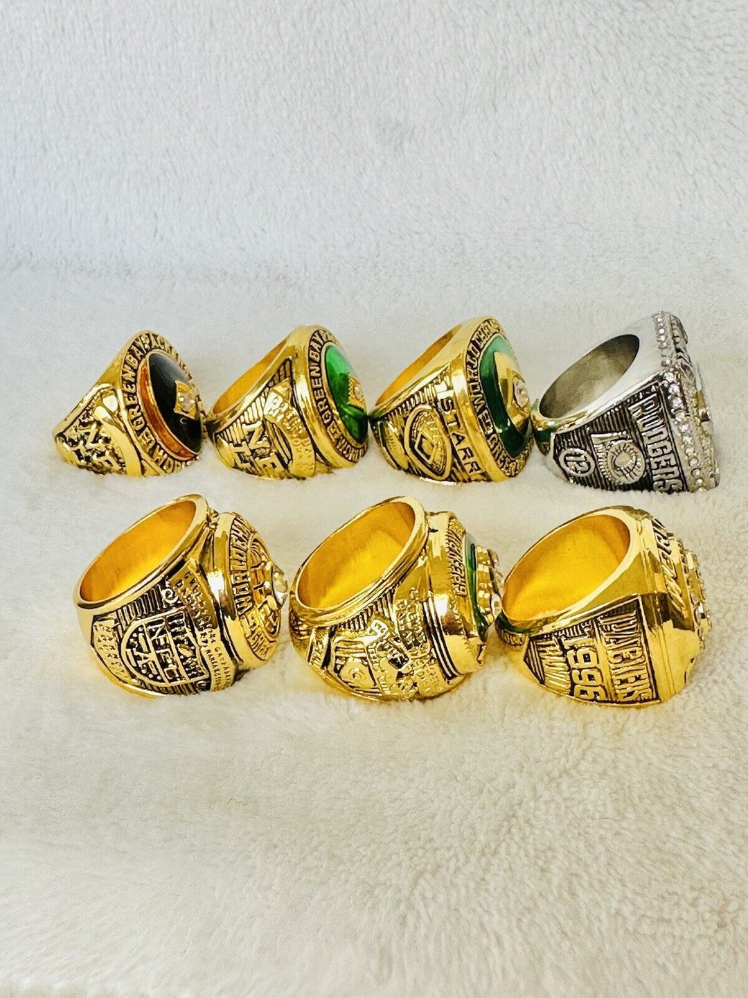 7 PCS Green Bay Packers Super Bowl Ring COMPLETE SET, US SHIP - EB Sports Champion&