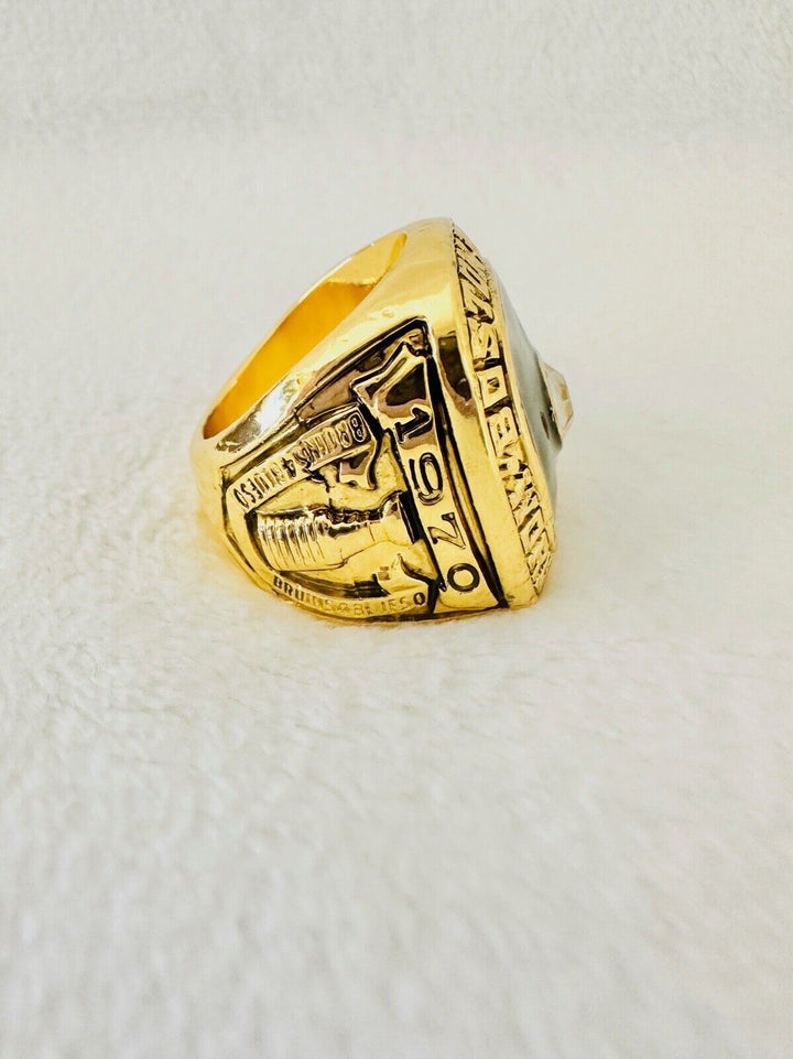 1970 Boston Bruins Stanley Cup hockey ring by EBSportsRings.com, detailed gold band commemorating NHL championship.