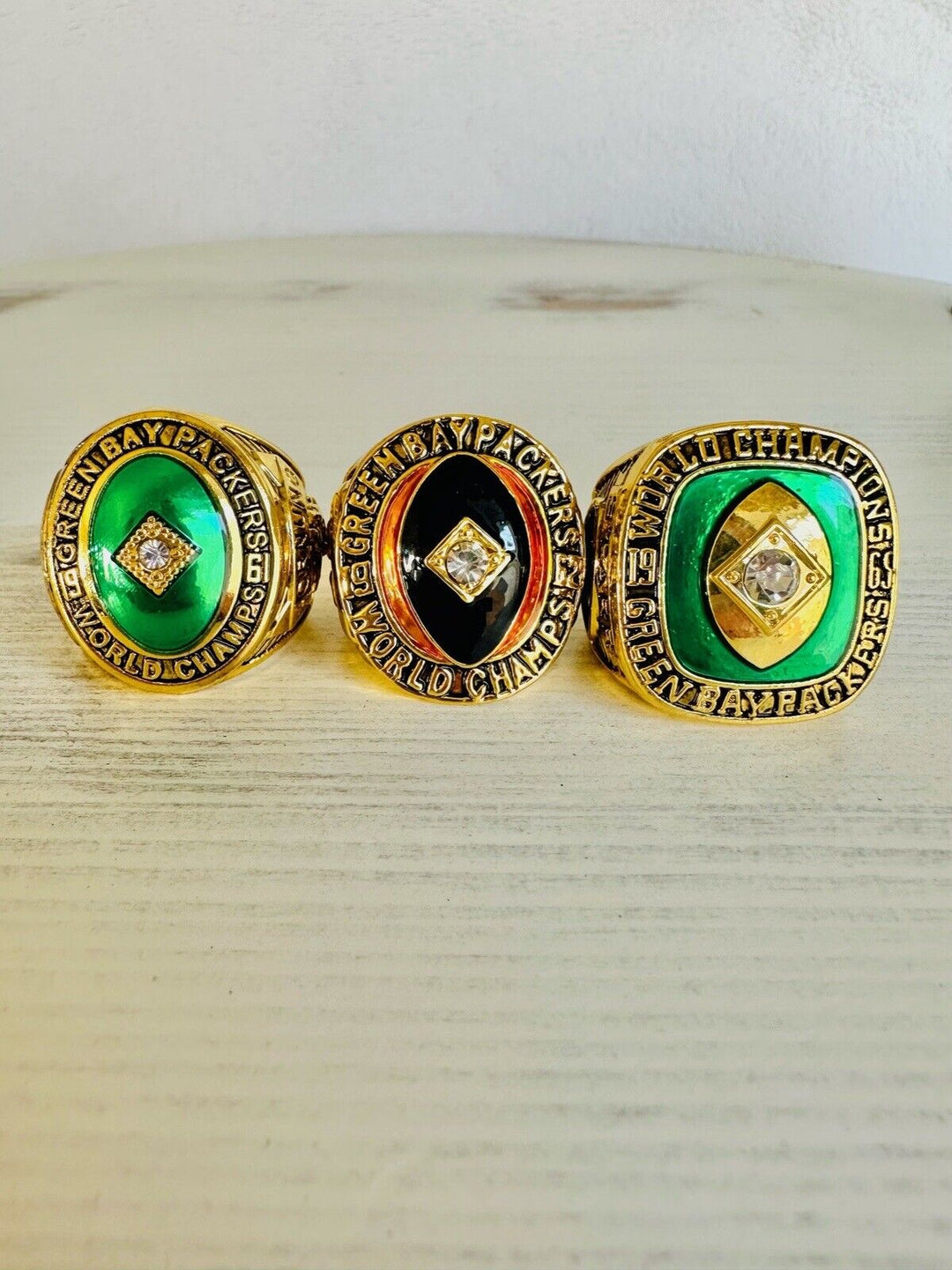 3 PCS Green Bay Packers Championship Ring SET W Box, US SHIP 61/62/65 - EB Sports Champion&