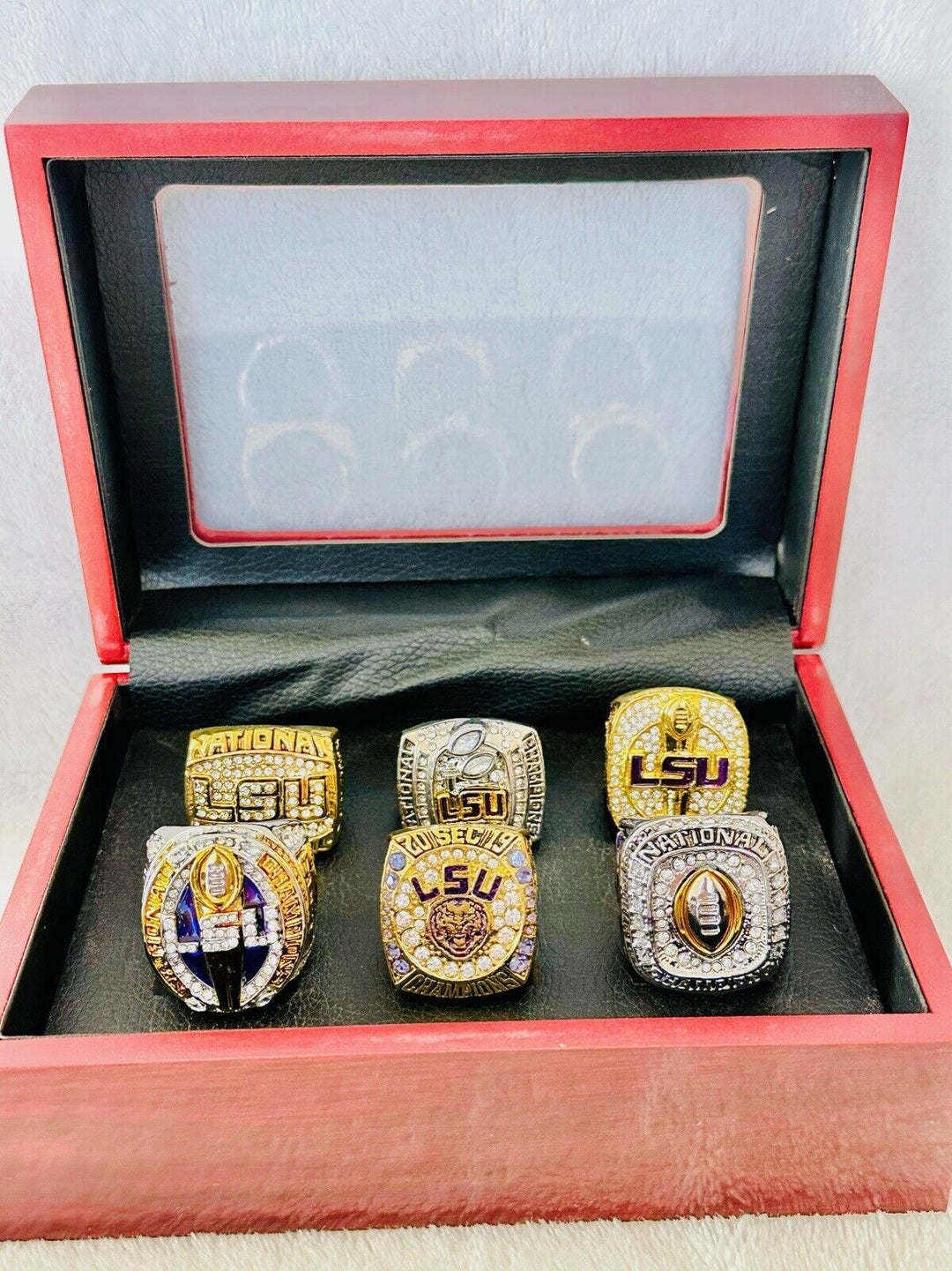 6 PCS LSU Tigers National Championship Ring W Box, US SHIP 2003-2020 - EB Sports Champion's Cache