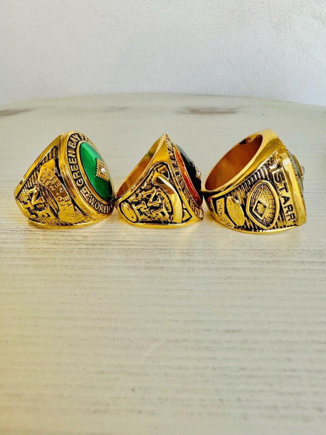 3 PCS Green Bay Packers Championship Ring SET W Box, US SHIP 61/62/65 - EB Sports Champion&