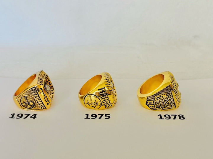 Pittsburgh Steelers Super Bowl Championship ring with customizable player number, silver tone with team logo and engraved details.