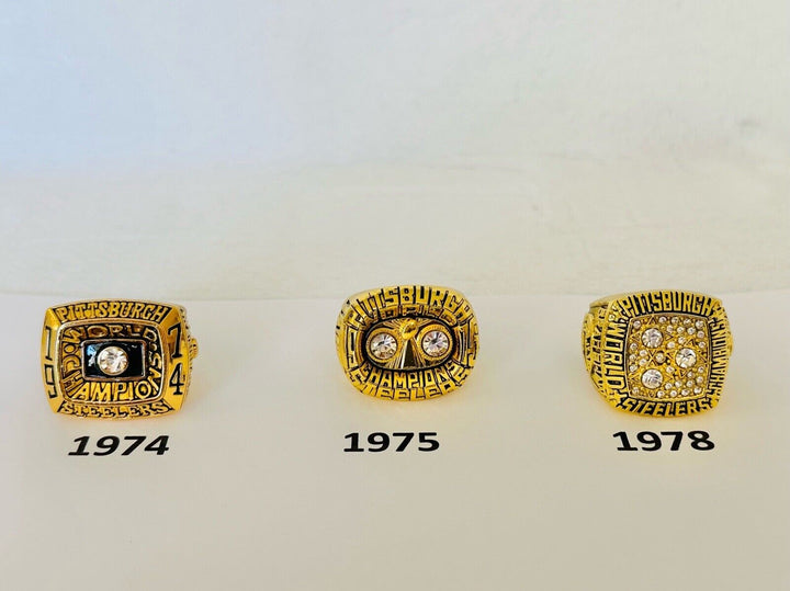 Pittsburgh Steelers Super Bowl championship ring with customizable NFL fan jewelry, featuring team logo and detailed design.