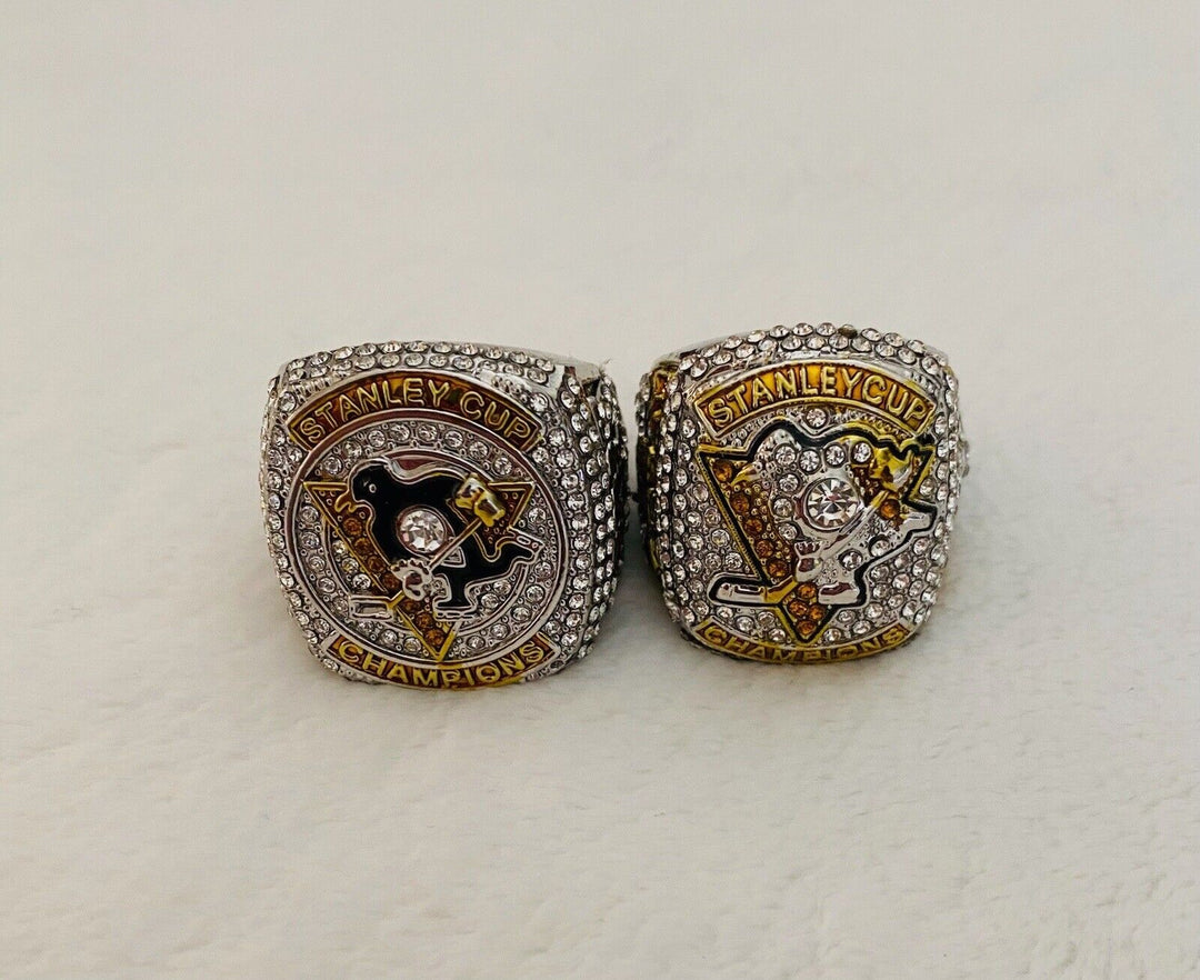 Pittsburgh Penguins 18k GP Championship Ring Set W Box,  SHIP Back To Back - EB Sports Champion&