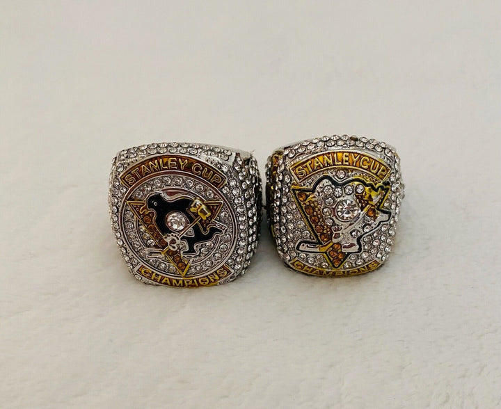 Pittsburgh Penguins 18k GP Championship Ring Set W Box,  SHIP Back To Back - EB Sports Champion&