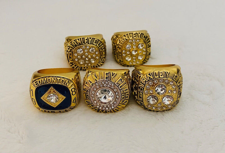 5 PCS Edmonton Oilers Stanley Cup Championship Ring W Box,  SHIP - EB Sports Champion&