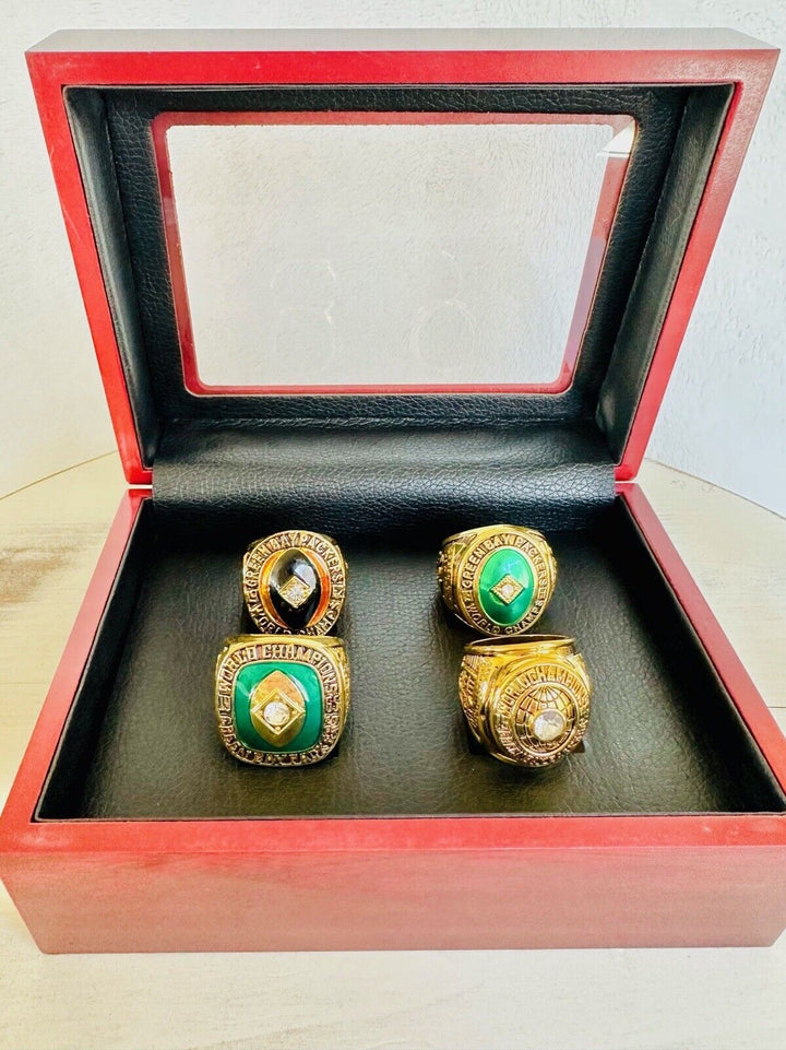 4 PCS Green Bay Packers Championship Ring SET W Case, US SHIP 1961/62/65/66 - EB Sports Champion&