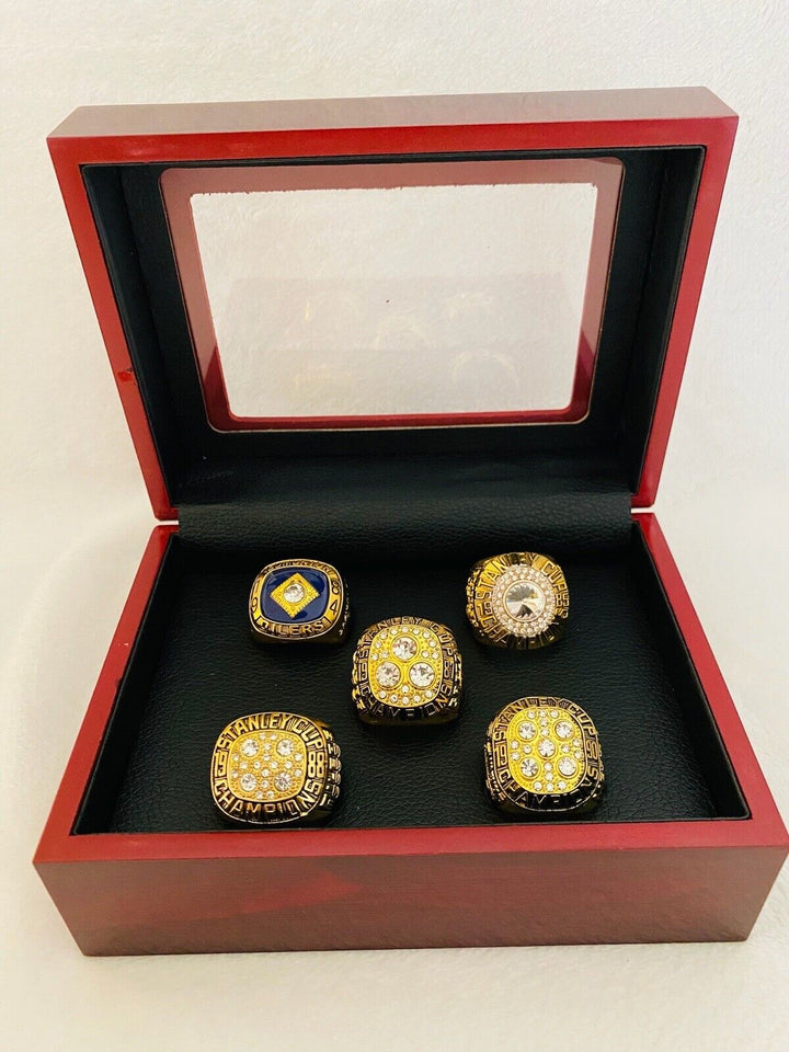 5 PCS Edmonton Oilers Stanley Cup Championship Ring W Box,  SHIP - EB Sports Champion&