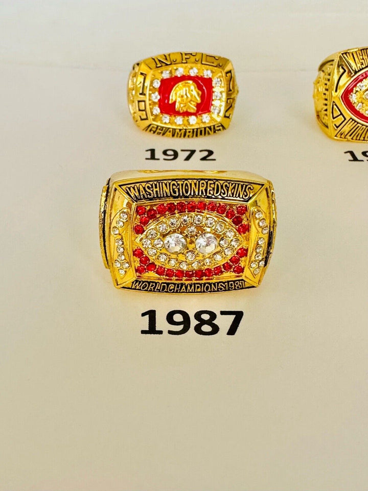 Washington Commanders NFL championship ring with detailed engravings and team logo, showcasing a collectible sports souvenir.