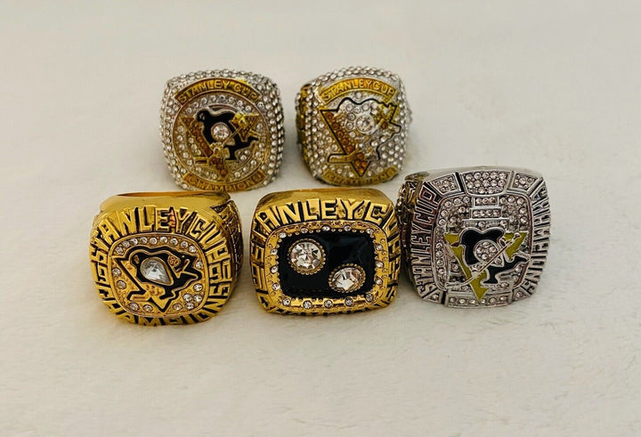 5 PCS Pittsburgh Penguins 18k Complete Championship Ring Set,  SHIP - EB Sports Champion&