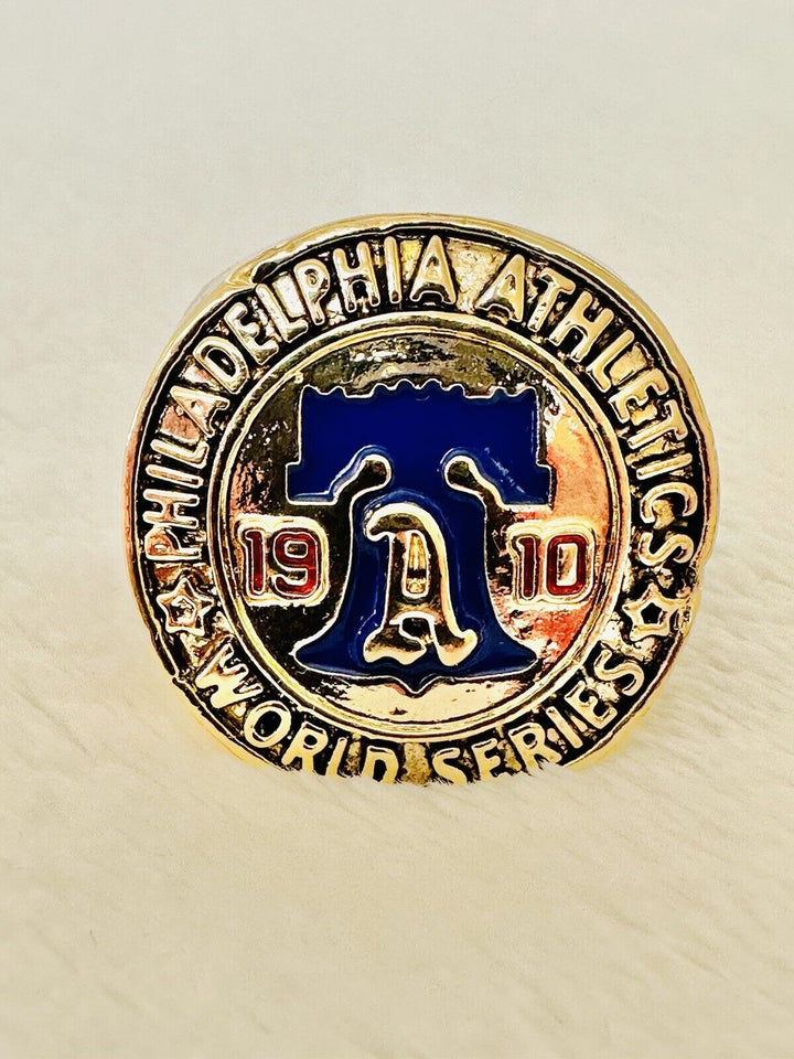 1910 Philadelphia Athletics World Series Championship Ring from EBSportsRings.com, detailed gold baseball ring with team engravings