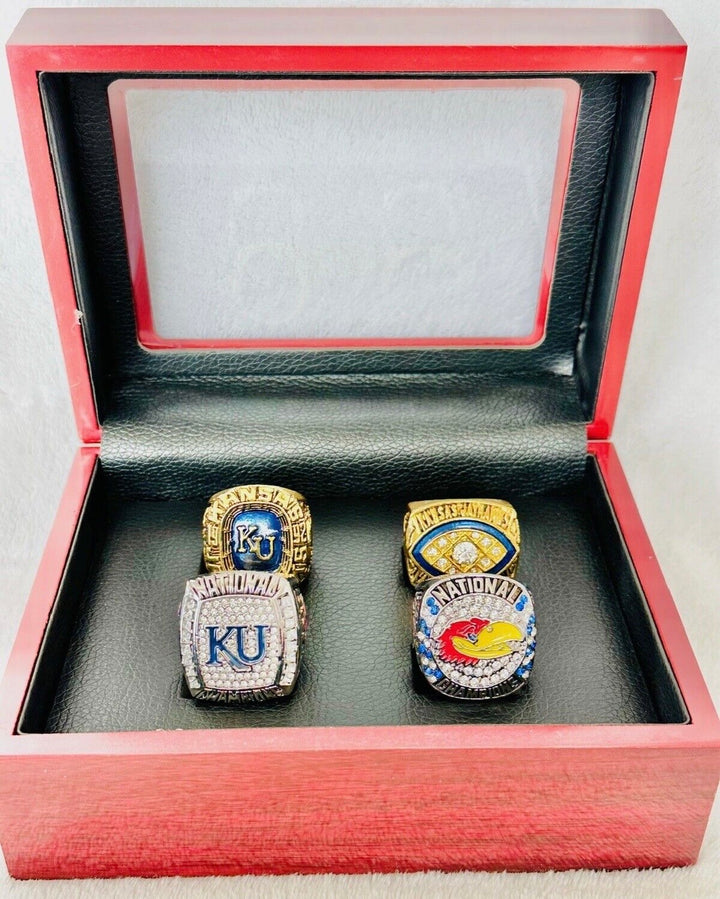 4 PCS Kansas Jayhawks Complete Ring Set with box, US SHIP 1992-2022