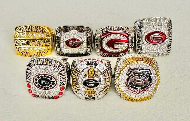 7 PCS Georgia Bulldogs Championship Ring Set with box, US SHIP 1980-2023