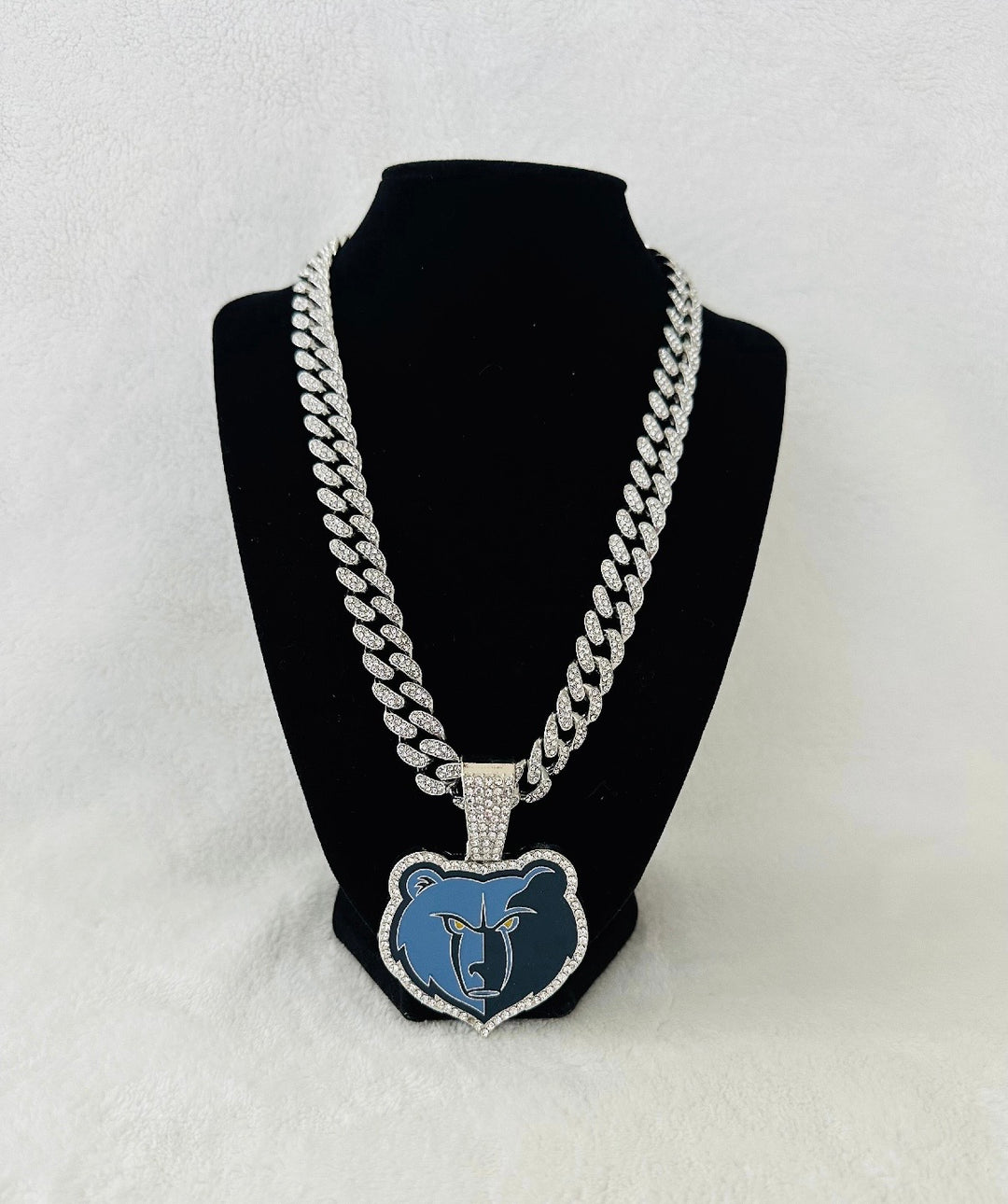 Memphis Grizzlies Silver Iced Cuban Chain 24”, US SHIP