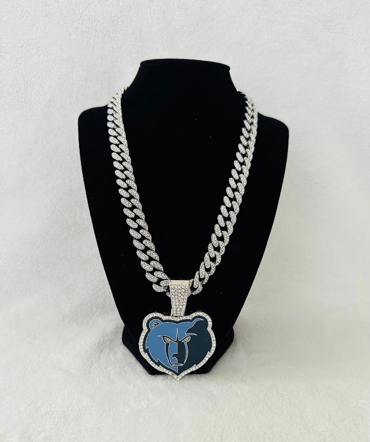 Memphis Grizzlies Silver Iced Cuban Chain 24”, US SHIP